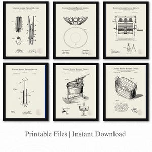 Vintage Laundry Patent Prints | Set of 6 JPG Image Downloads | Linen Background | 3 Ratios: 16 Files Included | Instant Download