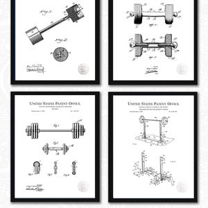 Vintage Weightlifting Patent Collection | 4 JPG Downloads | Gym Art | Fitness Room Decor | Gift for Bodybuilders | White Background