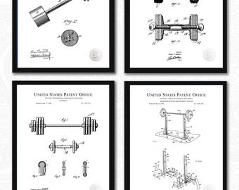 Vintage Weightlifting Patent Collection | 4 JPG Downloads | Gym Art | Fitness Room Decor | Gift for Bodybuilders | White Background