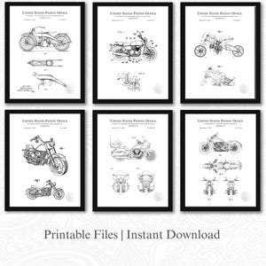 Classic Motorcycle Design Patents | Set of 6 JPG Image Downloads | White Background | 3 Ratios: 16 Files Included | Instant Download