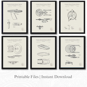 Classic Sci-fi Memorabilia | 6 JPG Download | Iconic SpacePatents | Sci-Fi Wall Decor | Gift for Star Trek Fan Linen Background