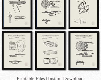 Klassische Sci-Fi-Erinnerungsstücke | 6 JPG-Download | Iconic SpacePatents | Sci-Fi Wanddekoration | Geschenk für Star Trek Fan Leinen Hintergrund