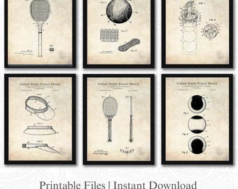 Vintage Tennis Patent Collection | 6 JPG Downloads | Antique Background | Classic Sports Decor | Gift for Tennis Lovers | Game Room Art