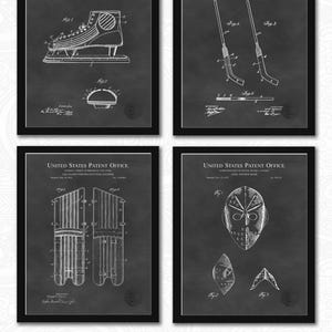 Hockey Goalie Patents Set | 6 JPG Downloads | Antique Ice Hockey Art | PrintableWall Decor | Gift for Hockey Fan | Chalkboard Background