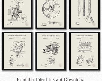 Collection cinéma vintage | Brevets pour la réalisation de films précoces | 6 téléchargements JPG | Décoration hollywoodienne | Cadeau pour cinéphile | Fond en lin