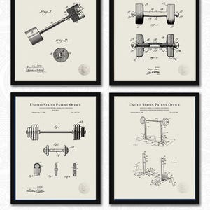 Vintage Weightlifting Patent Collection | 4 JPG Downloads | Gym Art | Fitness Room Decor | Gift for Bodybuilders | Linen Background