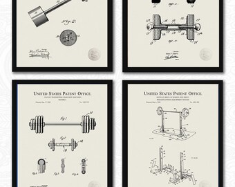 Vintage Weightlifting Patent Collection | 4 JPG Downloads | Gym Art | Fitness Room Decor | Gift for Bodybuilders | Linen Background