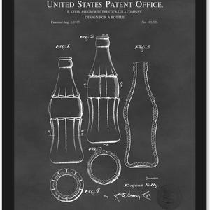 1937 Coca Cola Bottle Patent |  Printable Image Download | Iconic Soda Bottle Art | Vintage Bar Decor | Chalkboard background