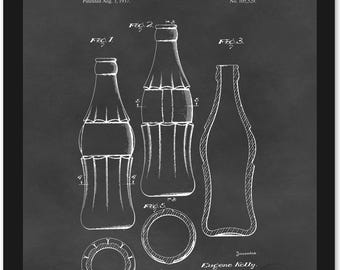 Patente de Garrafa de Coca-Cola de 1937 | Download de Imagem para Impressão | Arte Icônica de Garrafa de Refrigerante | Decoração de Bar Vintage | Fundo de Quadro Negro