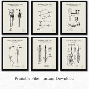 Plumbing Patent Collection | Ready to Print Downloads | Workshop Wall Decor | Gift for Plumber | Linen Background