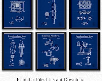 Patentes de repostería vintage / Descarga de 6 archivos JPG / Decoración de panadería antigua / Arte mural para cafetería / Arte de cocina / Regalo para panaderos / Fondo de planos