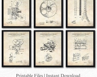 Collection cinéma vintage | Brevets pour la réalisation de films précoces | 6 téléchargements JPG | Décoration hollywoodienne | Cadeau pour cinéphile | Fond antique