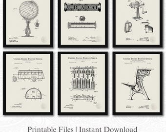 Schoolhouse Patent Collection | Ready to Print Downloads | Vintage Classroom Art | Teacher Gift | Home School Decor | Linen Background