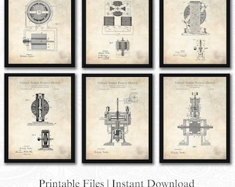 Colección Nikola Tesla / Patentes de invención de Tesla / 6 descargas JPG / Decoración americana / Arte innovador / Antecedentes antiguos