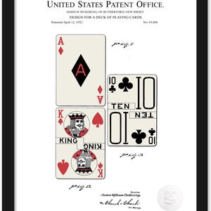 1932 Playing Card Patent | JPG Download | White Background | Casino Decor | Game Room Art | Gift for Poker Enthusiast | Digitally Colored
