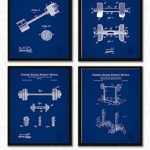 Vintage Weightlifting Patent Collection | 4 JPG Downloads | Gym Art | Fitness Room Decor | Gift for Bodybuilders | Blueprint Background