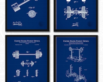 Vintage Weightlifting Patent Collection | 4 JPG Downloads | Gym Art | Fitness Room Decor | Gift for Bodybuilders | Blueprint Background