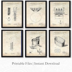 Vintage Laundry Patent Prints | Set of 6 JPG Image Downloads | Antique Background | 3 Ratios: 16 Files Included | Instant Download