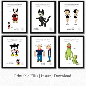 Classic Cartoon Toy Patents | 6 JPG Image Downloads | White Background | Nursery Wall Art | Beloved Character Dolls | Digitally Colored