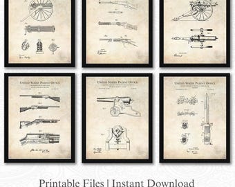 Patentes de armas militares históricas / Descargas de 6 imágenes JPG / Fondo antiguo / Decoración bélica vintage / Regalo para coleccionistas del ejército