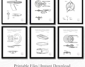 Klassische Sci-Fi-Erinnerungsstücke | 6 JPG-Download | Iconic SpacePatents | Sci-Fi Wanddekoration | Geschenk für Star Trek Fan Weißer Hintergrund