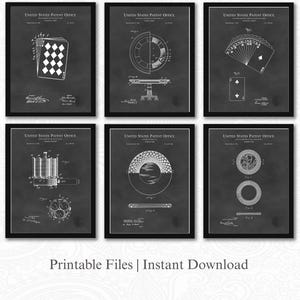 Vintage Poker Patents | Set of 6 JPG Downloads | Chalkboard Background | Casino Decor | Card Room Art | Gift for Poker Fan | Hold&#39;em Decor