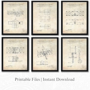 Gebrüder Wright Flugmaschine Patente | Set mit 6 JPG-Bild-Downloads | Antiker Hintergrund | 3 Ratios: 16 Dateien enthalten | Sofort Download