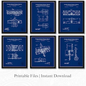 Wright Bros. Flugmaschine Patente | Set mit 6 JPG-Bild-Downloads | Blaupause Hintergrund | 3 Ratios: 16 Dateien enthalten | Sofort Download