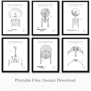 Classic Movie Spaceship Designs | 6 JPG Download | Space Movie Art | Sci-Fi Wall Decor | Gift for Star Trek Fan | White Background