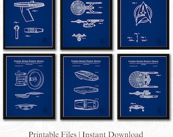 Classic Sci-fi Memorabilia | 6 JPG Download | Iconic SpacePatents | Sci-Fi Wall Decor | Gift for Star Trek Fan Blueprint Background