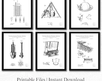 Vintage Mining Patent Collection | 6 JPG Download | Mining Tools Art | Early Mining Equipment | Industrial Decor | White Background