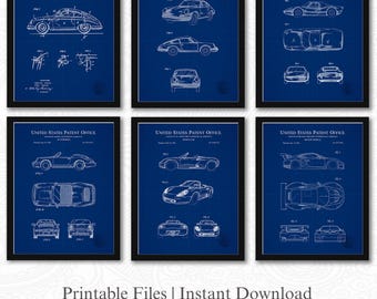 Porsche Patent Collection | Set of 6 JPGs Downloads | Blueprint Background | 3 Ratios: 16 Files Included | Gift For Porsche Enthusiast