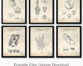 Vintage Bowling Patent Collection | 6 JPG Downloads | Antique Bowling Art | Sports Room Decor | Gift for Bowler | White Background