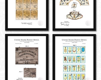 Mystic Patent Set | 4 JPG Downloads | Tarot, Palmistry, Ouija Wall Art | Spiritual Room Decor | Digitally Colored | White Background