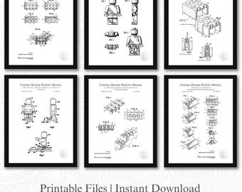 Patentes de bloques de construcción clásicos / Juego de 6 descargas de imágenes JPG / Fondo blanco / Decoración de habitación infantil / Arte para sala de juegos / Arte de juguetes vintage