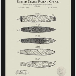 1887 Cigar Patent | JPG Download | Linen Background | Cigar Lounge Decor | Gift for Cigar Lover | Vintage Man Cave Art | Pub Wall Art