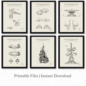Vintage Disney Ride Patents 2 | Set of 6 JPG Image Downloads | Linen Background | 3 Ratios: 16 Files Included | Instant Download