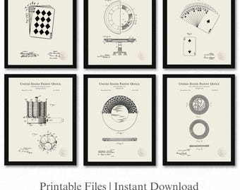 Patentes de póker vintage / Juego de 6 descargas JPG / Fondo de lino / Decoración de casino / Arte para salas de juego / Regalo para aficionados al póker / Decoración de Hold'em