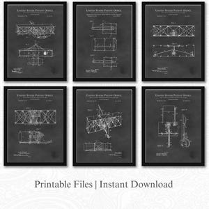 Wright Bros Flugmaschine Patente | Set mit 6 JPG-Bild-Downloads | Kreidetafel Hintergrund | 3 Ratios: 16 Dateien enthalten | Sofort Download