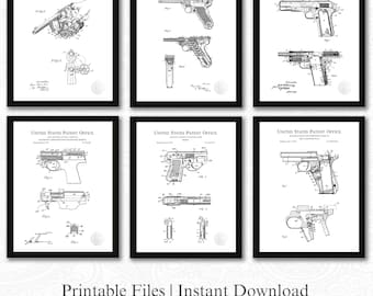 Antique Handgun Patents | Set of 6 JPG Image Downloads | White Background | Gift for Gun Collector | Gun Enthusiast Decor