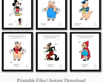 Personaje vintage / Conjunto de patentes de Disney / Conjunto de 6 archivos JPG coloreados digitalmente / Fondo blanco / 3 proporciones: 16 archivos incluidos / Descarga instantánea