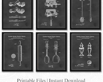 Kitchen Appliance Patents | Set of 6 JPG Image Downloads | Chalkboard Background | Retro Kitchen Decor | Gift for Chef | Culinary Art