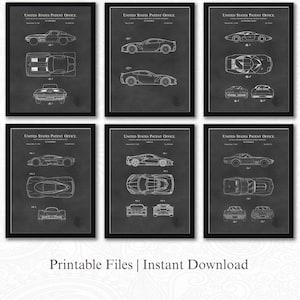 Corvette Patent Collection | Set of 6 JPGs images | Chalkboard Background | 3 Ratios: 16 Files Included | Gift For Chevrolet Enthusiast