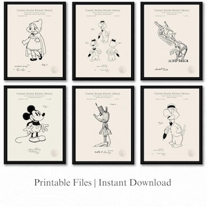 Vintage Disney Character Patents 2 | Set of 6 JPG Image Downloads | Linen Background | 3 Ratios: 16 Files Included | Instant Download