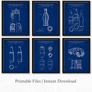 Coca-Cola Patent Collection | Set of 6 JPG Downloads | Blueprint Background | Americana Decor | Retro Kitchen Decor | Coke Memorabilia