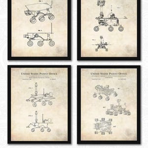 Mars Rover Patent Set |  4 Jpg File Bundle | Spirit, Opportunity, Curiosity Diagrams | NASA Decor | Gift for Space Fan | Antique Background