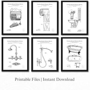 Retro Bathroom Design Patents | Set of 6 JPG Image Downloads | White Background | 3 Ratios: 16 Files Included | Instant Download