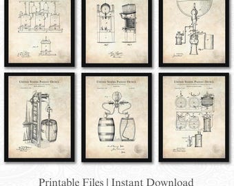 Patentes de elaboración de cerveza vintage / Conjunto de 6 descargas de imágenes JPG / Fondo antiguo / 3 proporciones: 16 archivos incluidos / Descarga instantánea