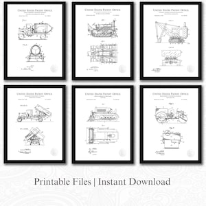 Vintage Construction Patent Collection | JPG Download | Heavy Machinery Art | Construction DecorEngineering Tools | White Background