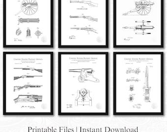 Patentes de armas militares históricas / Conjunto de 6 descargas de imágenes JPG / Fondo blanco / Decoración bélica vintage / Regalo para coleccionistas del ejército